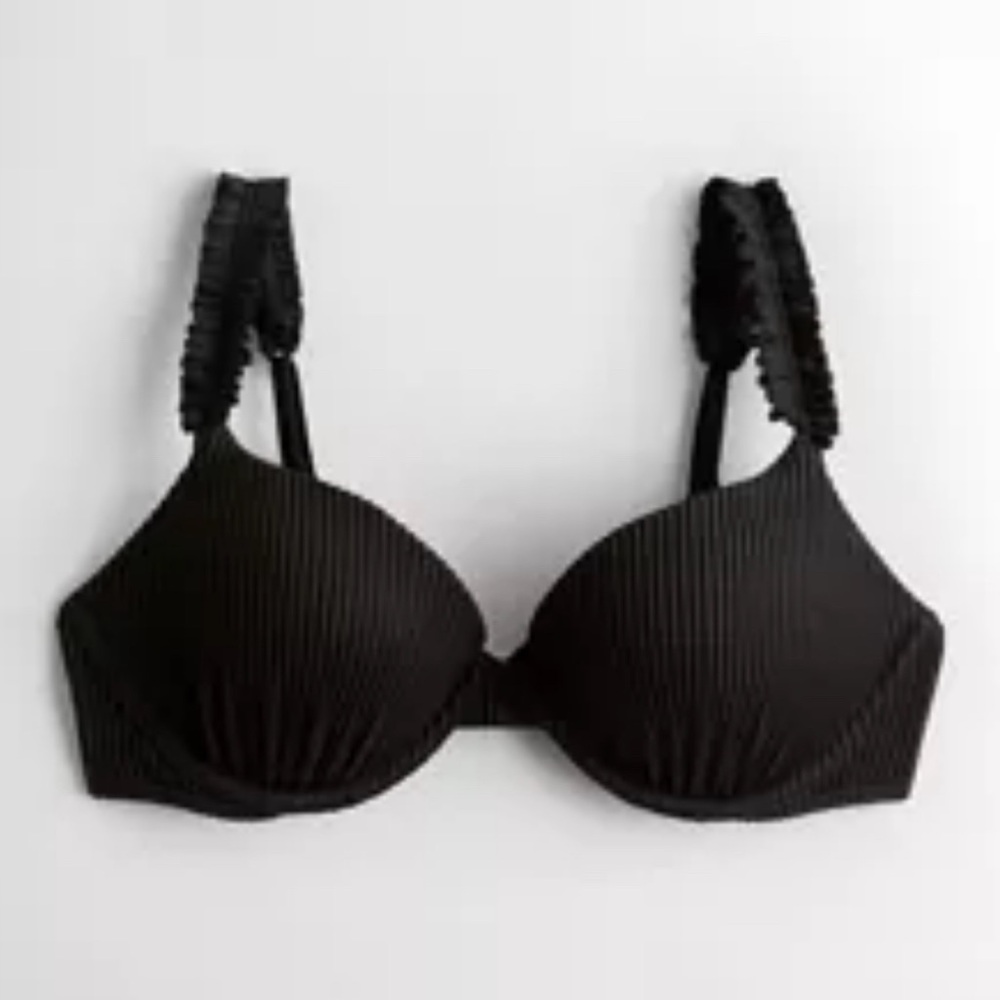 Hollister Underwire Push Up Bikini Top Black Ribbed